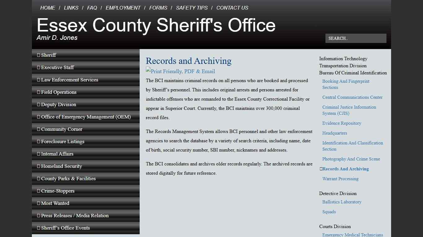 Records and Archiving - Essex County Sheriff's Office