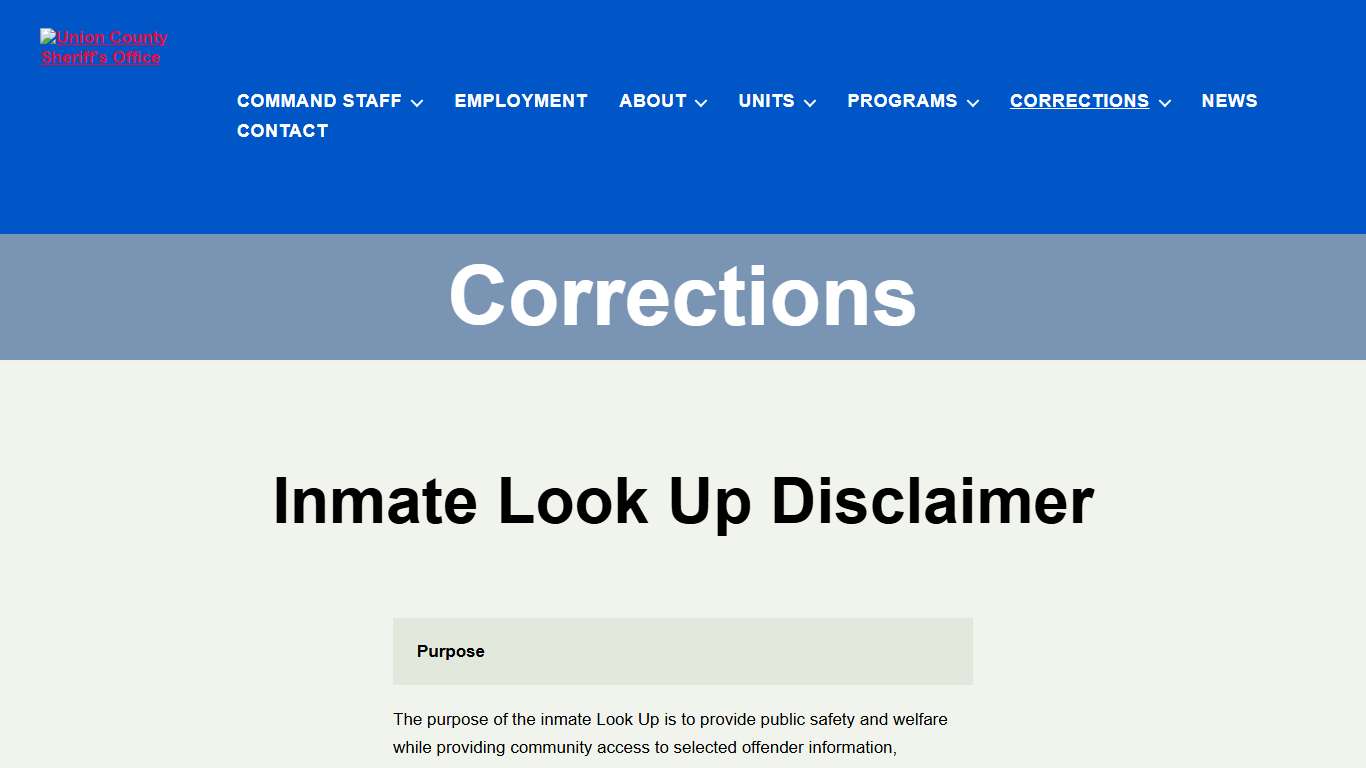Inmate Look Up Disclaimer – Union County Sheriff's Office